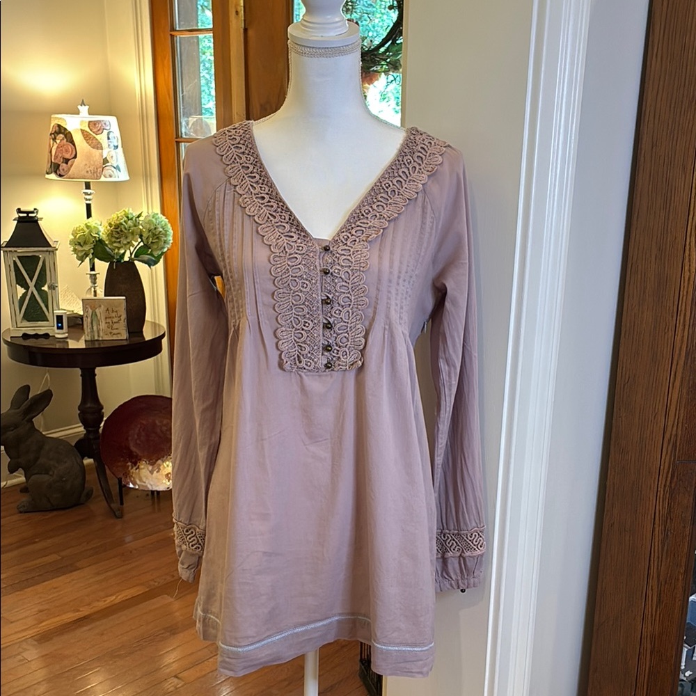 Miss Kelly 1999 Tan Buttoned Embellished Blouse